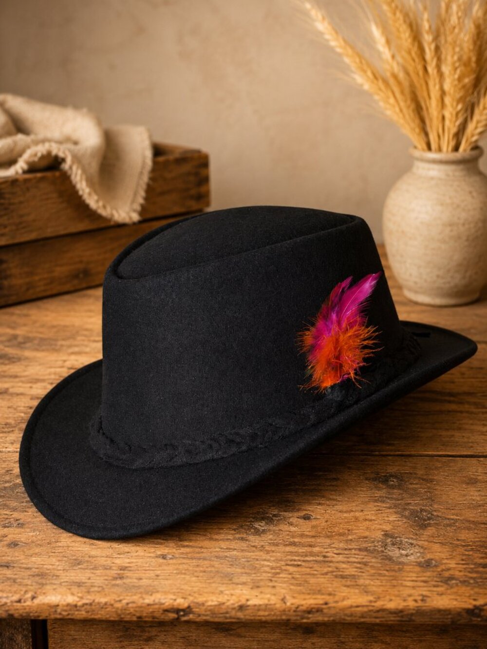 Black Men Hat Vintage Bavarian Western Hat Traditional Attire Lederhosen Hat NEW